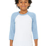 Bella + Canvas Youth 3/4 Sleeve Crewneck T-Shirt - White/Denim Blue