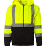 Kishigo Mens Hi-Vis Full Zip Hooded Sweatshirt Hoodie w/ Pockets - Lime Green