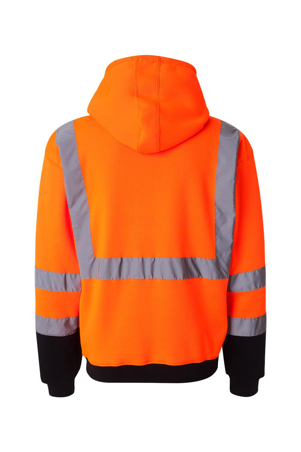 Kishigo JS102-103 Mens Hi-Vis Full Zip Hooded Sweatshirt Hoodie Orange Flat Back