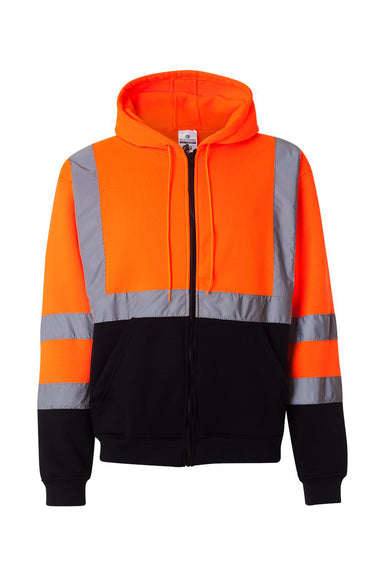 Kishigo JS102-103 Mens Hi-Vis Full Zip Hooded Sweatshirt Hoodie Orange Flat Front