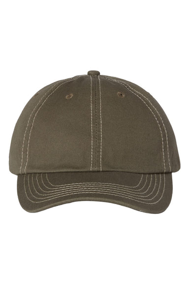 Valucap VC300A Mens Adult Bio-Washed Classic Dad Hat Olive Green/Stone Stitch Flat Front