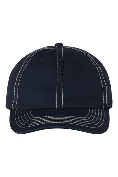 Valucap VC300A Mens Adult Bio-Washed Classic Dad Hat Navy Blue/Stone Stitch Flat Front
