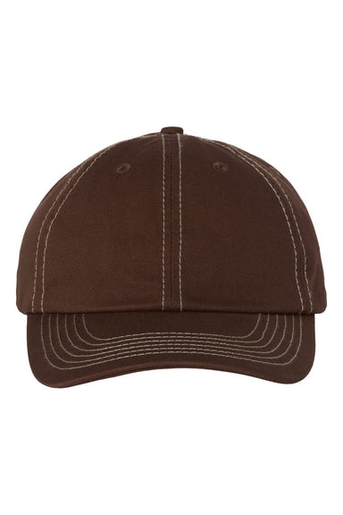 Valucap VC300A Mens Adult Bio-Washed Classic Dad Hat Brown/Stone Stitch Flat Front