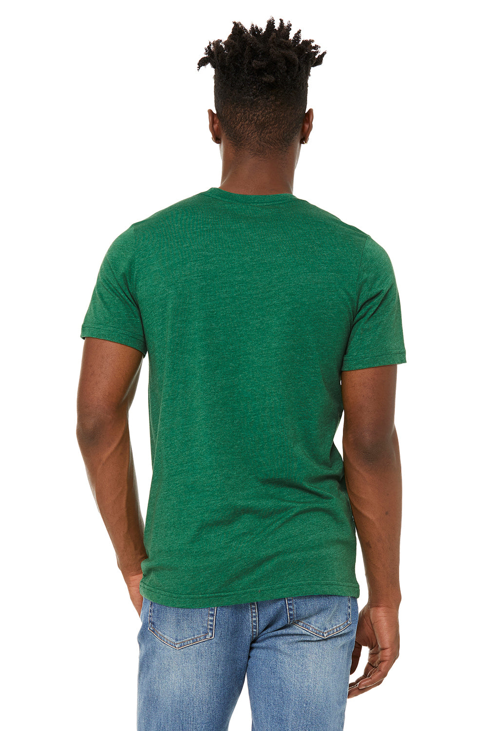 Bella + Canvas BC3301/3301C/3301 Mens Jersey Short Sleeve Crewneck T-Shirt Heather Grass Green Model Back