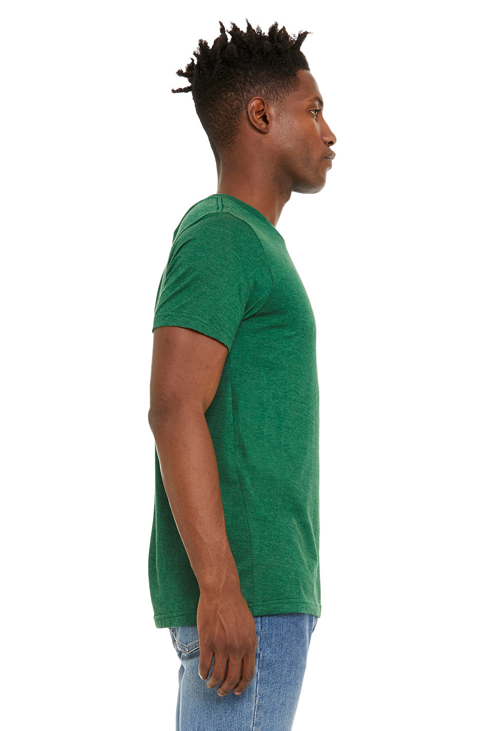 Bella + Canvas BC3301/3301C/3301 Mens Jersey Short Sleeve Crewneck T-Shirt Heather Grass Green Model Side