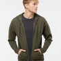 Independent Trading Co. Mens Full Zip Hooded Sweatshirt Hoodie - Heather Army Green - NEW