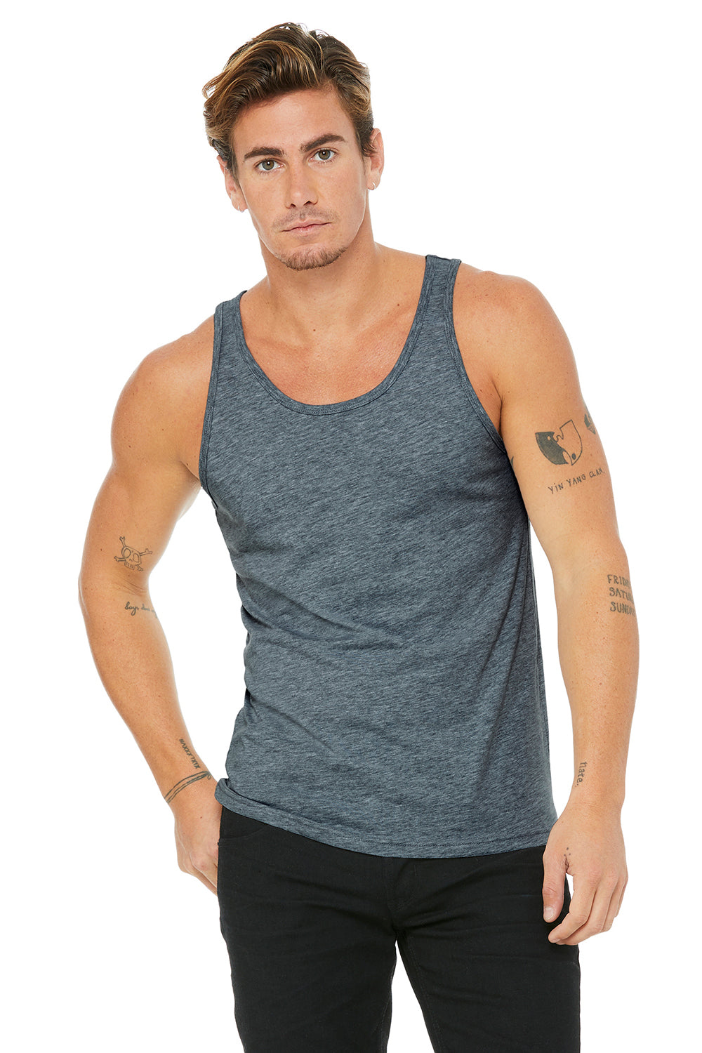 Bella + Canvas BC3480/3480 Mens Jersey Tank Top Heather Slate Blue Model Front