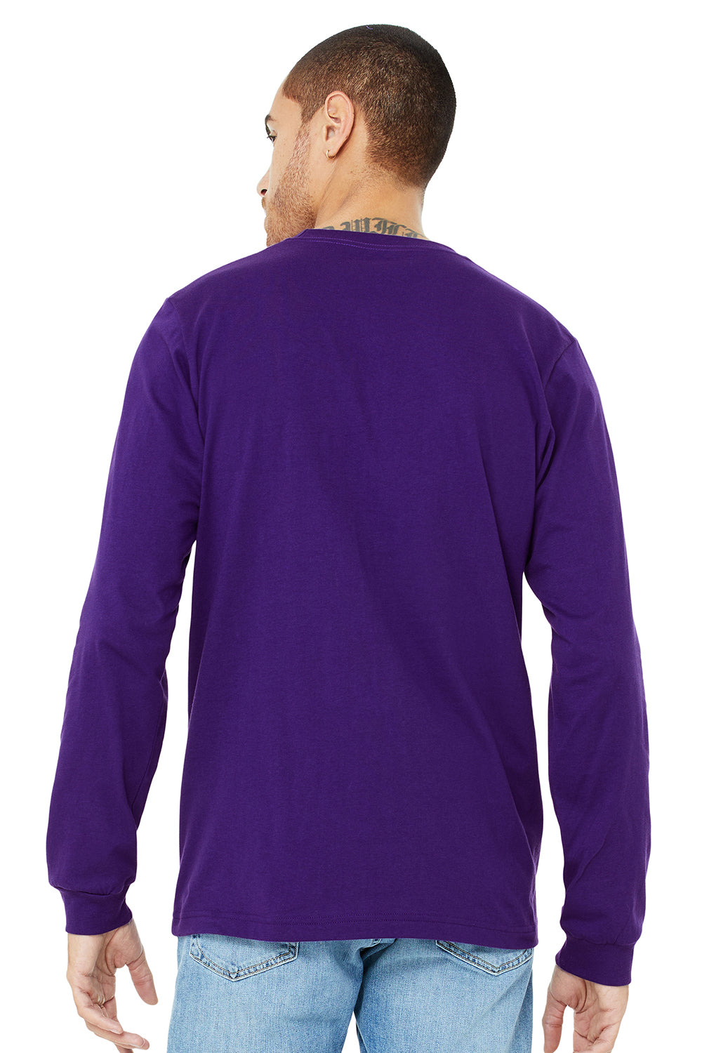 Bella + Canvas BC3501/3501 Mens Jersey Long Sleeve Crewneck T-Shirt Team Purple Model Back