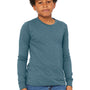 Bella + Canvas Youth Jersey Long Sleeve Crewneck T-Shirt - Heather Deep Teal Blue