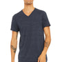 Bella + Canvas Mens Textured Jersey Short Sleeve V-Neck T-Shirt - Navy Blue Slub - Closeout