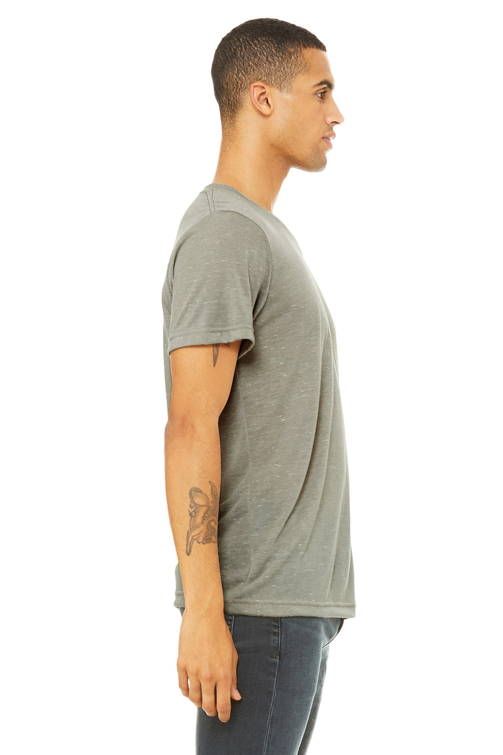 Bella + Canvas BC3005/3005/3655C Mens Jersey Short Sleeve V-Neck T-Shirt Stone Marble Model Side