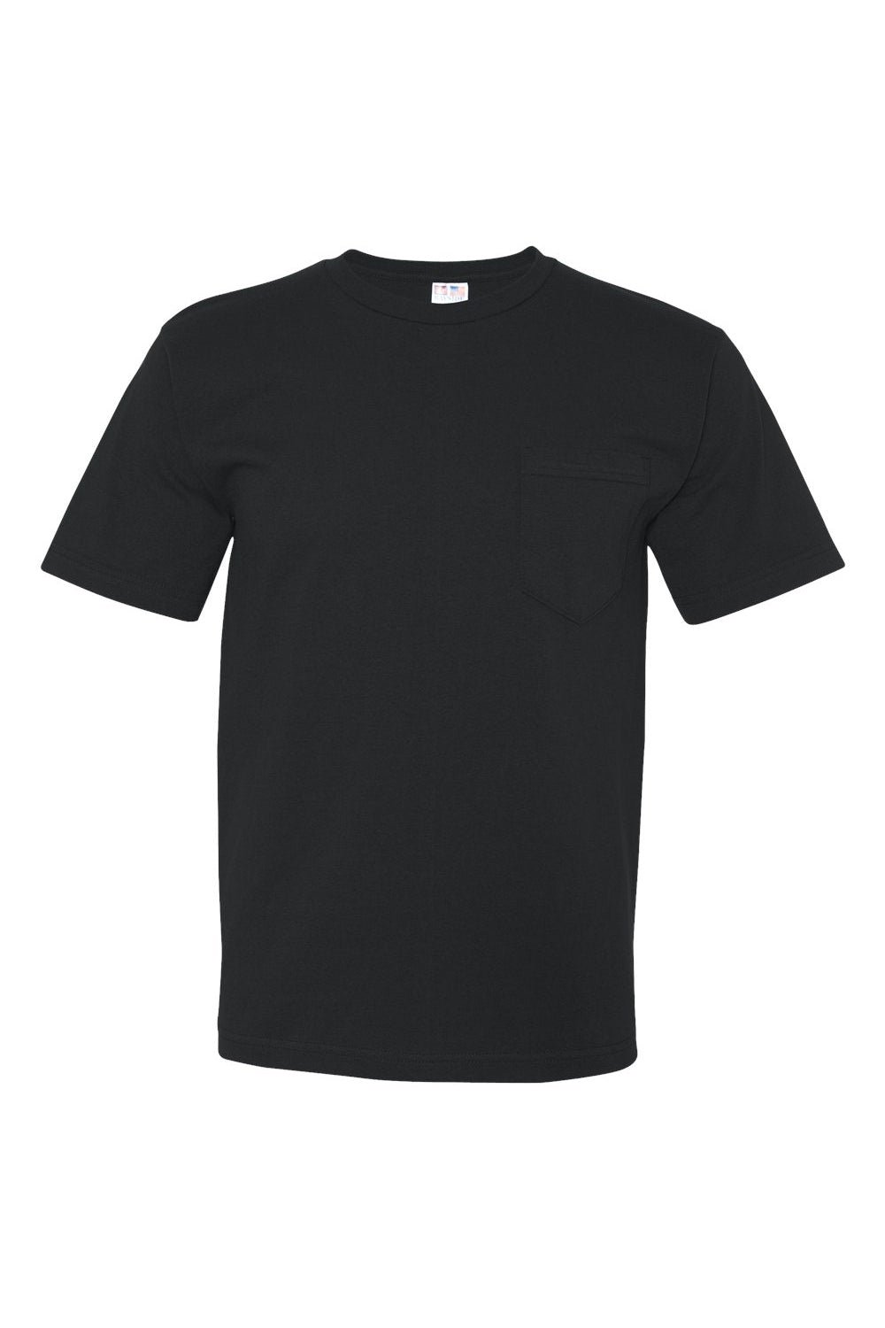 Bayside BA5070 Mens USA Made Short Sleeve Crewneck T-Shirt w/ Pocket Black Flat Front