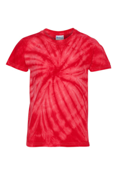 Dyenomite 20BCY Youth Cyclone Pinwheel Tie Dyed Short Sleeve Crewneck T-Shirt Red Flat Front