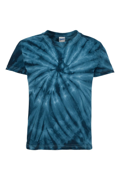 Dyenomite 20BCY Youth Cyclone Pinwheel Tie Dyed Short Sleeve Crewneck T-Shirt Navy Blue Flat Front