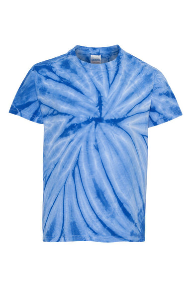 Dyenomite 20BCY Youth Cyclone Pinwheel Tie Dyed Short Sleeve Crewneck T-Shirt Royal Blue Flat Front