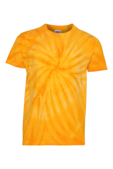 Dyenomite 20BCY Youth Cyclone Pinwheel Tie Dyed Short Sleeve Crewneck T-Shirt Gold Flat Front