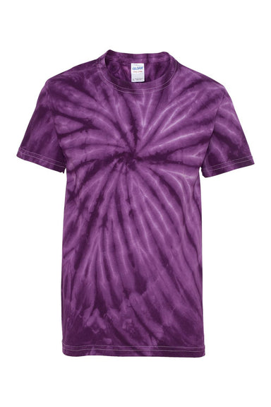 Dyenomite 20BCY Youth Cyclone Pinwheel Tie Dyed Short Sleeve Crewneck T-Shirt Purple Flat Front