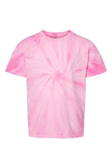 Dyenomite 20BCY Youth Cyclone Pinwheel Tie Dyed Short Sleeve Crewneck T-Shirt Pink Flat Front