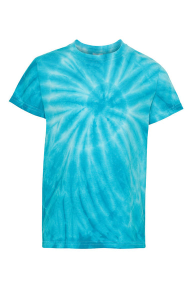 Dyenomite 20BCY Youth Cyclone Pinwheel Tie Dyed Short Sleeve Crewneck T-Shirt Turquoise Flat Front