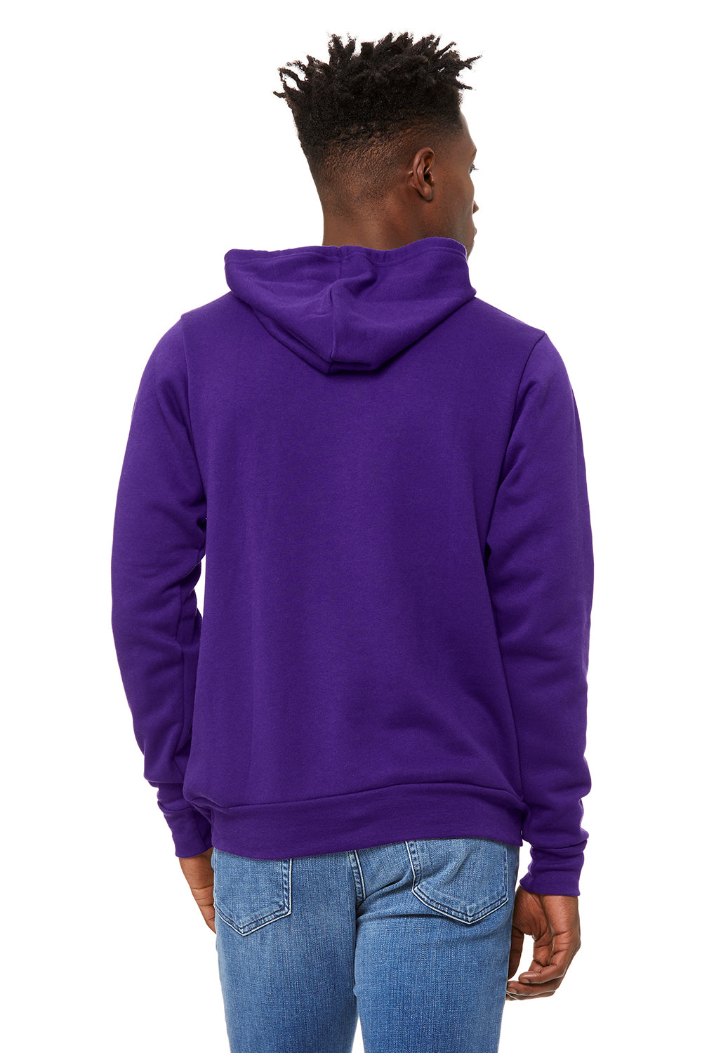 Bella + Canvas BC3719/3719 Mens Sponge Fleece Hooded Sweatshirt Hoodie Team Purple Model Back