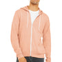 Bella + Canvas Mens Fleece Full Zip Hooded Sweatshirt Hoodie w/ Pockets - Peach