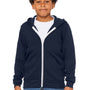 Bella + Canvas Youth Sponge Fleece Full Zip Hooded Sweatshirt Hoodie w/ Pockets - Navy Blue