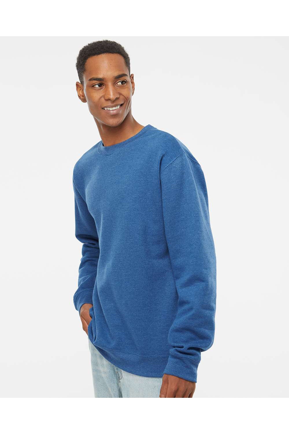 Independent Trading Co. SS3000 Mens Crewneck Sweatshirt Heather Royal Blue Model Side