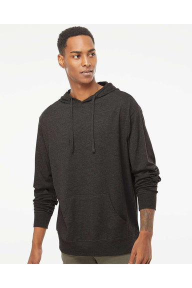 Independent Trading Co. SS150J Mens Long Sleeve Hooded T-Shirt Hoodie Heather Charcoal Grey Model Front