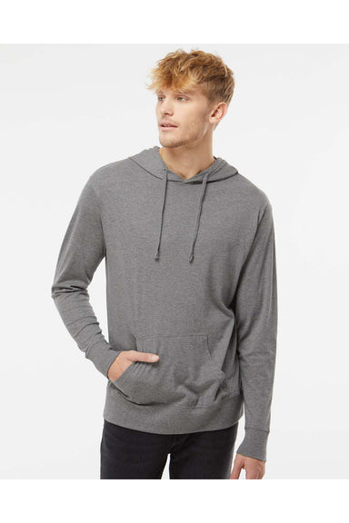 Independent Trading Co. SS150J Mens Long Sleeve Hooded T-Shirt Hoodie Heather Gunmetal Grey Model Front