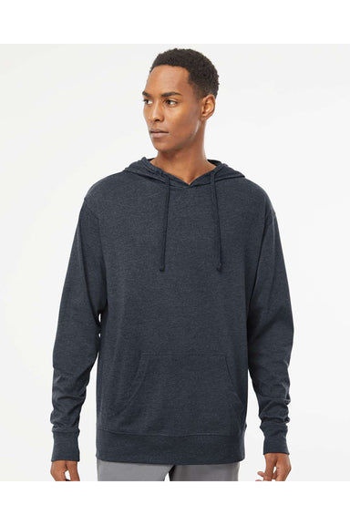 Independent Trading Co. SS150J Mens Long Sleeve Hooded T-Shirt Hoodie Heather Classic Navy Blue Model Front