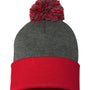 Sportsman Hats Unisex Pom-Pom Cuffed Beanie - Heather Dark Grey/Red