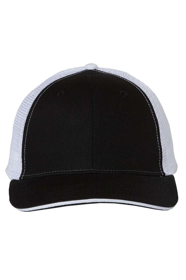 Valucap S102 Mens Sandwich Trucker Hat Black/White Flat Front