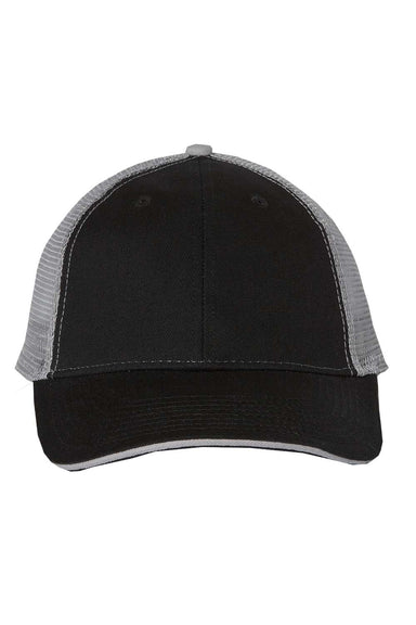 Valucap S102 Mens Sandwich Trucker Hat Black/Grey Flat Front