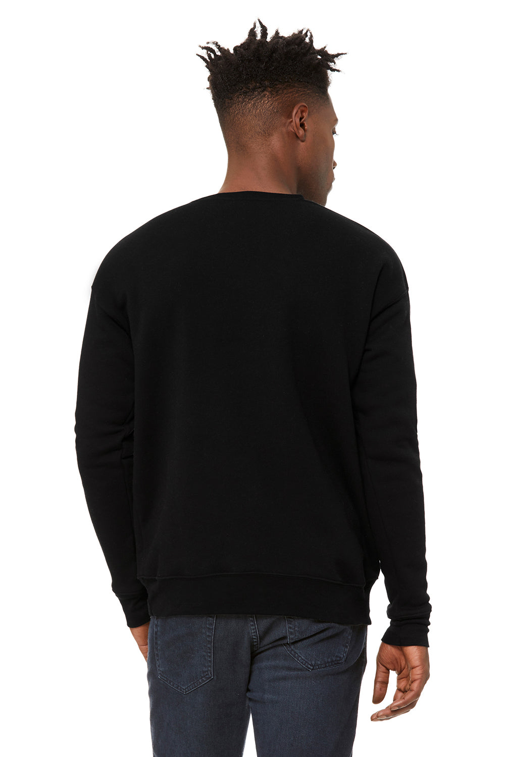 Bella + Canvas BC3945/3945 Mens Fleece Crewneck Sweatshirt DTG Black Model Back