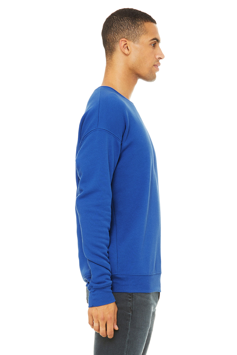 Bella + Canvas BC3945/3945 Mens Fleece Crewneck Sweatshirt True Royal Blue Model Side