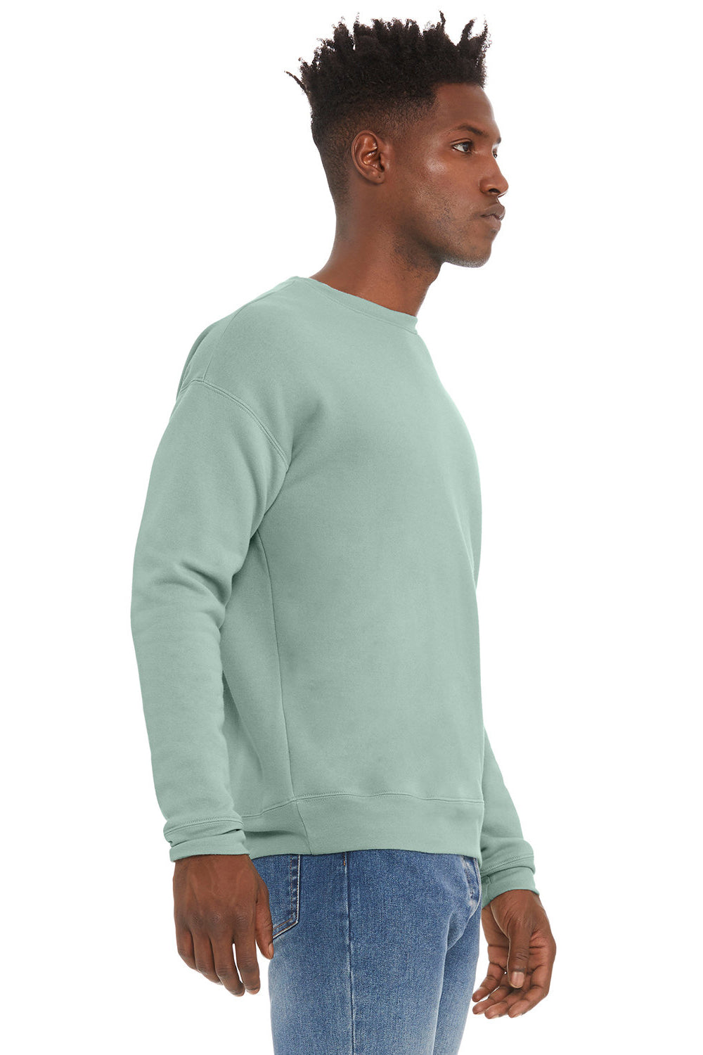Bella + Canvas BC3945/3945 Mens Fleece Crewneck Sweatshirt Dusty Blue Model Side