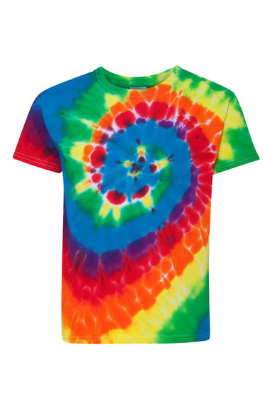 Dyenomite 20BMS Youth Spiral Tie Dyed Crewneck Short Sleeve T-Shirt Michelangelo Flat Front