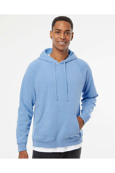 Independent Trading Co. PRM33SBP Mens Special Blend Raglan Hooded Sweatshirt Hoodie Pacific Blue Model Front