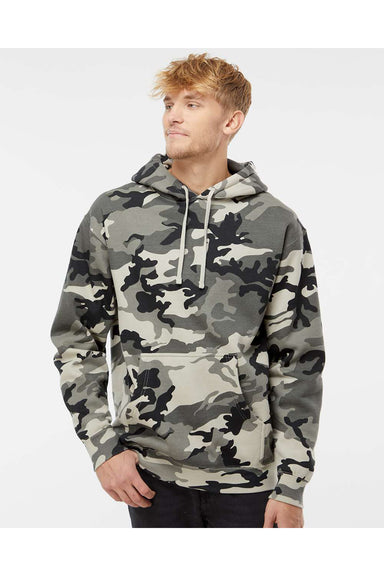 Independent Trading Co. IND4000 Mens Hooded Sweatshirt Hoodie Snow Camo Model Front