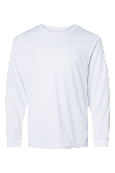 C2 Sport 5204 Youth Performance Moisture Wicking Long Sleeve Crewneck T-Shirt White Flat Front