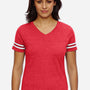 LAT Womens Fine Jersey Short Sleeve V-Neck T-Shirt - Vintage Red/White - New