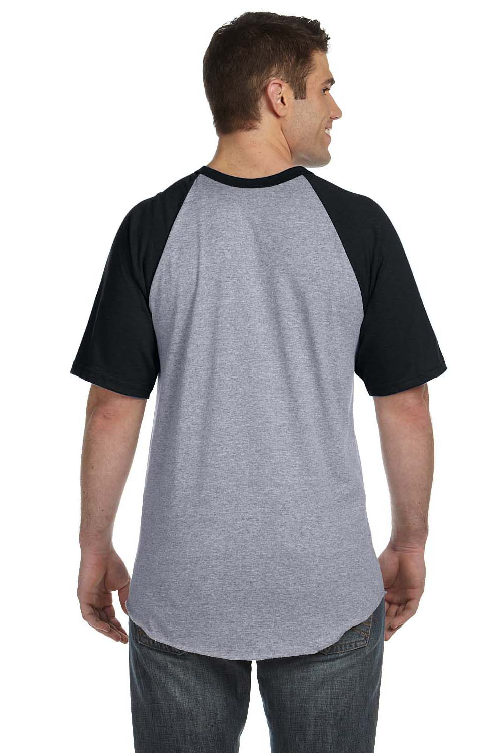 Augusta Sportswear 423 Mens Short Sleeve Crewneck T-Shirt Heather Grey/Black Model Back