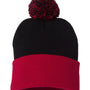 Sportsman Hats Unisex Pom-Pom Cuffed Beanie - Black/Red