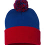 Sportsman Hats Unisex Pom-Pom Cuffed Beanie - Royal Blue/Red