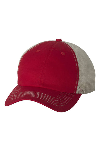 Sportsman 3100 Mens Contrast Stitch Mesh Back Hat Red/Stone Flat Front