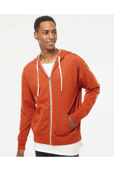 Independent Trading Co. PRM90HTZ Mens French Terry Full Zip Hooded Sweatshirt Hoodie Heather Burnt Orange Model Front
