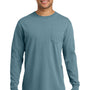 Comfort Colors Mens Long Sleeve Crewneck T-Shirt w/ Pocket - Ice Blue