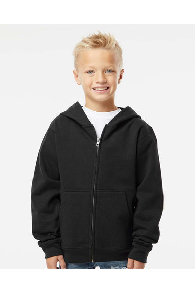 Independent Trading Co. SS4001YZ Youth Full Zip Hooded Sweatshirt Hoodie Black Model Front