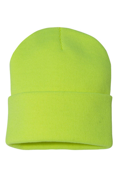 Sportsman SP12 Mens Solid Cuffed Beanie Neon Yellow Flat Front