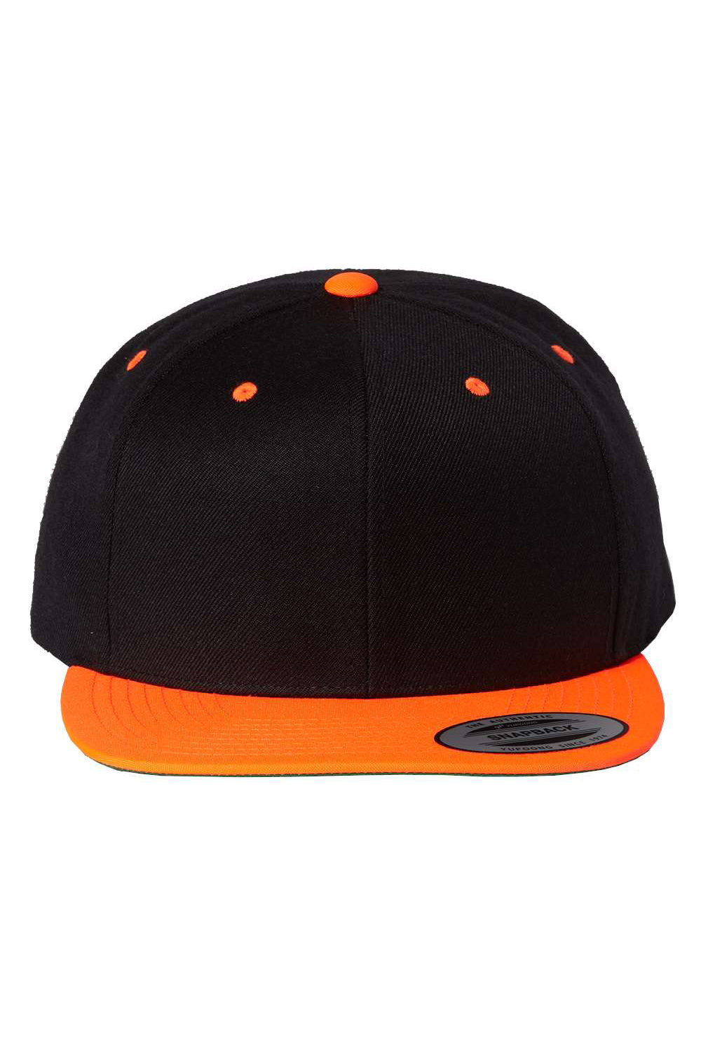 Yupoong 6089M Mens Premium Flat Bill Snapback Hat Black/Neon Orange Flat Front